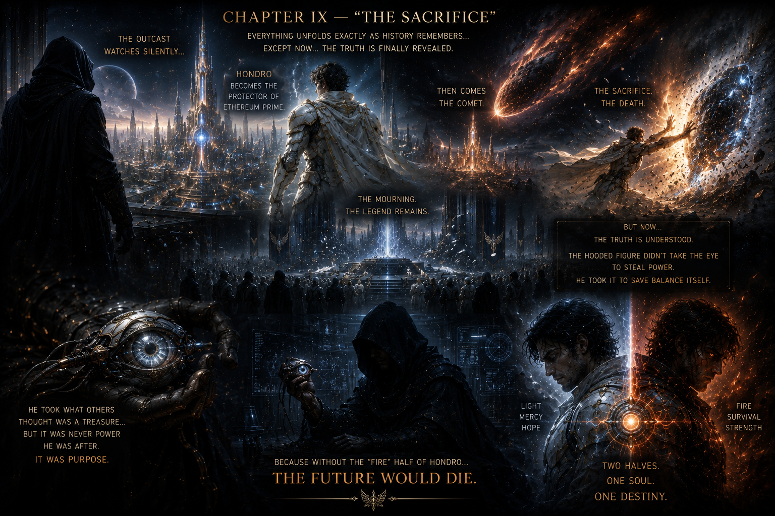 The Sacrifice — Hondro protects Echelon, faces the comet, and the Outcast's hidden purpose is revealed.